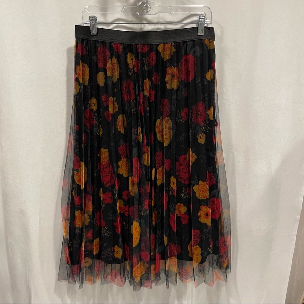 Black floral mesh boho goth whimsigoth lightweight pull on skirt y2k style midi - Picture 4 of 7